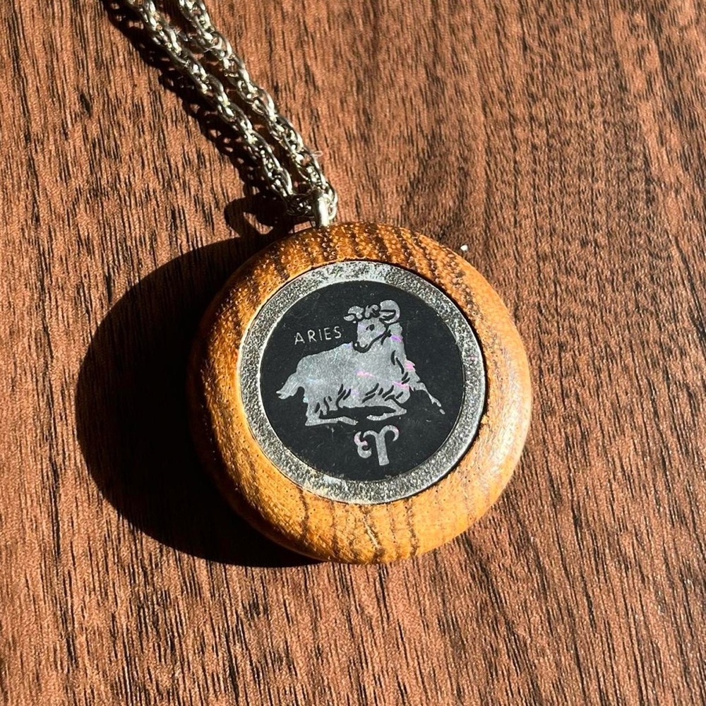 vintage wooden aries pendant necklace